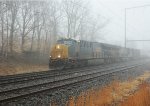 CSX 3376 heads east in the fog on X032